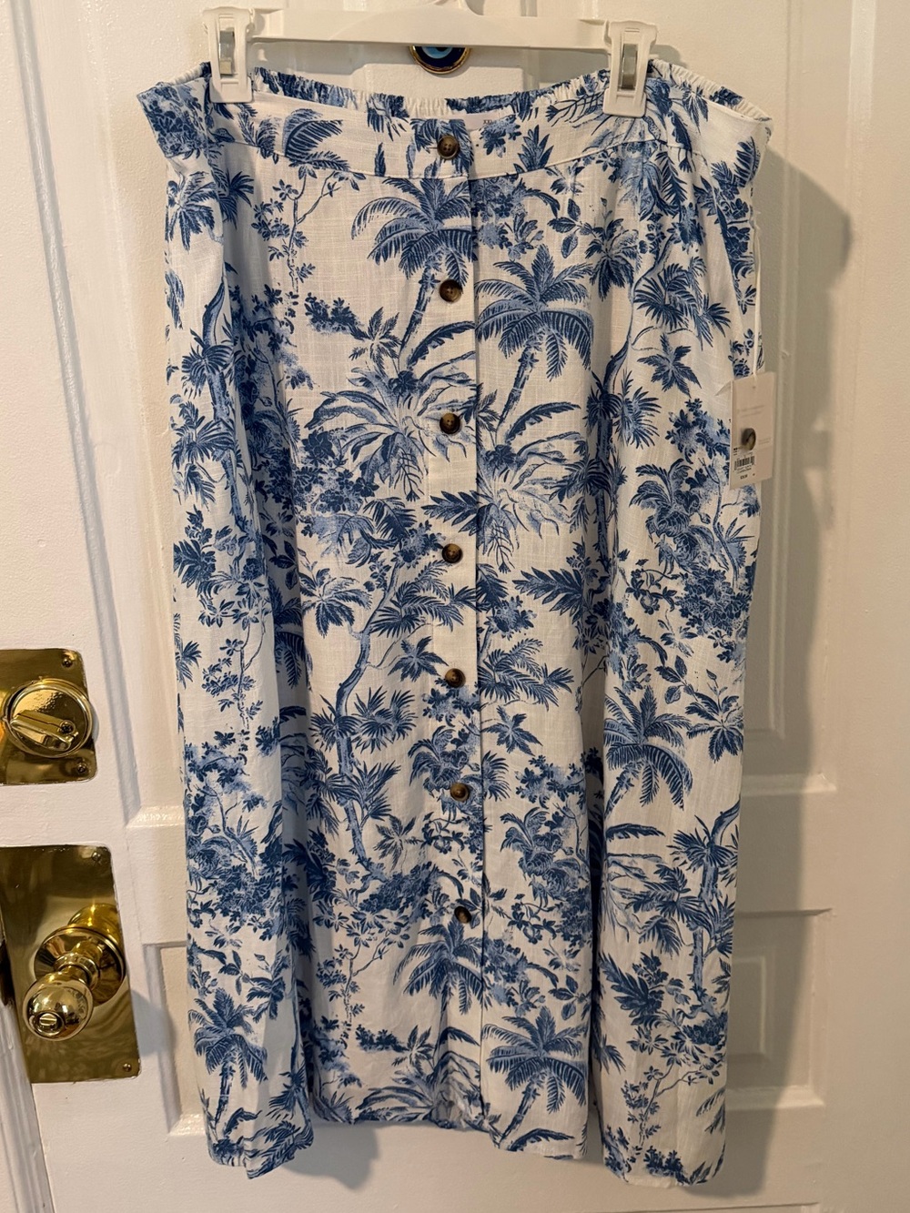 LC Lauren Conrad White Dress with Blue Palm Print